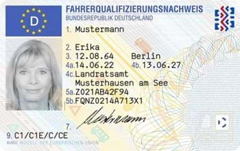 Muster-Fahrerqualifizierungsnachweis Vorderseite