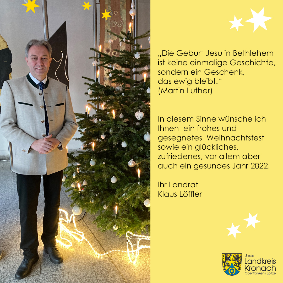 Weihnachts- und Neujahrsgruß 2021/22 von Landrat Klaus Löffler