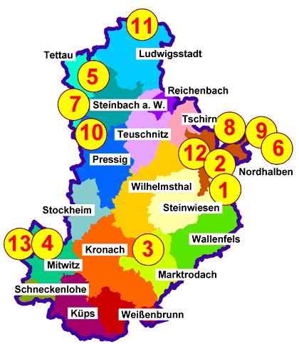 Übersichtskarte Naturschutzgebiete im Landkreis Kronach