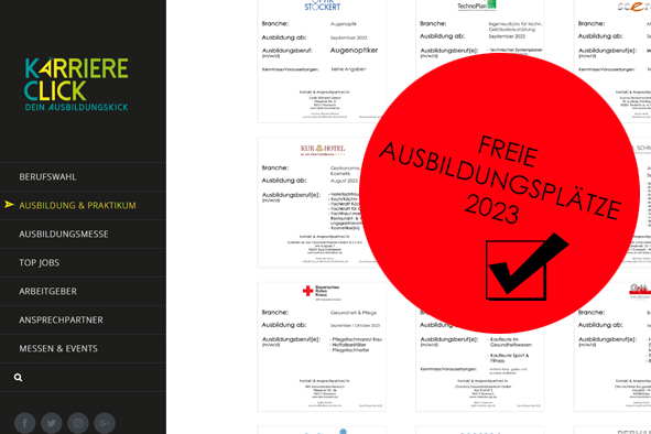 Karriereclick Freie Ausbildungsplätze 2023.jpg Leider haben wir keinen Alternativtext zu diesem Bild. Wir arbeiten daran und bitten um Ihr Verständnis.